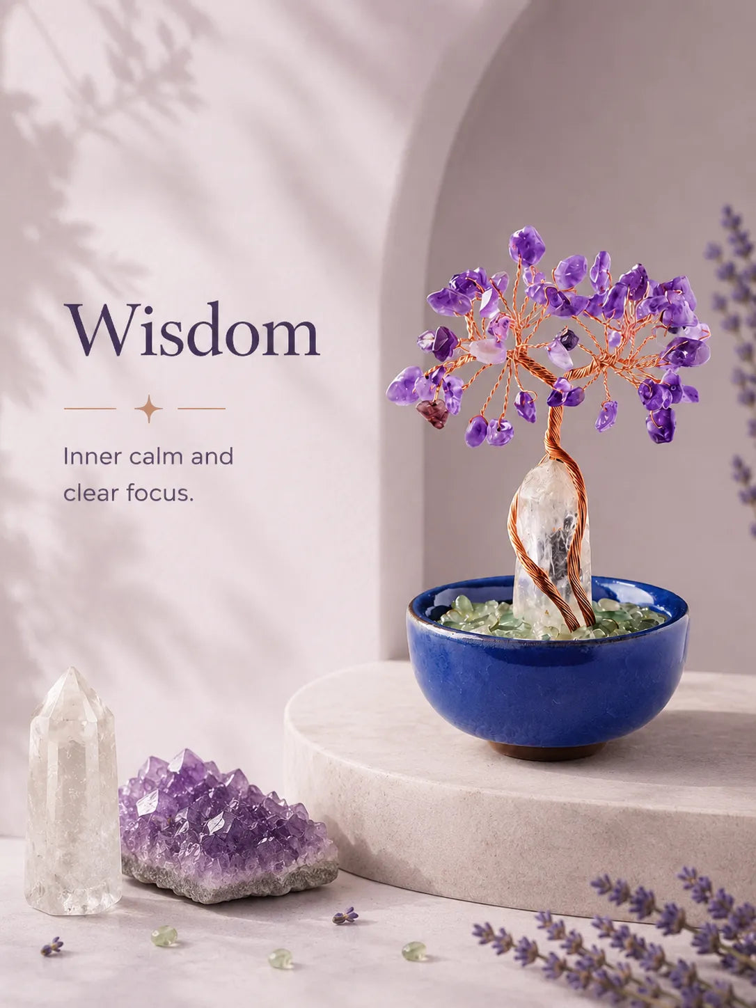 White Crystal Amplifies Energy Crystal Tree - Amethyst, Spirituality, Wisdom, Meditation, Calming the mind