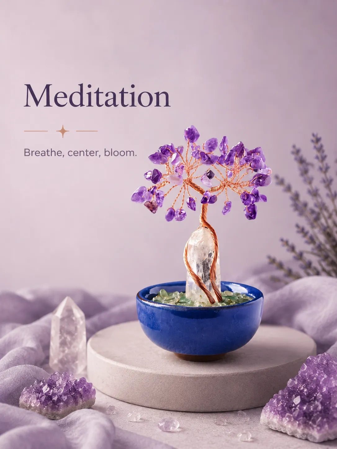 White Crystal Amplifies Energy Crystal Tree - Amethyst, Spirituality, Wisdom, Meditation, Calming the mind
