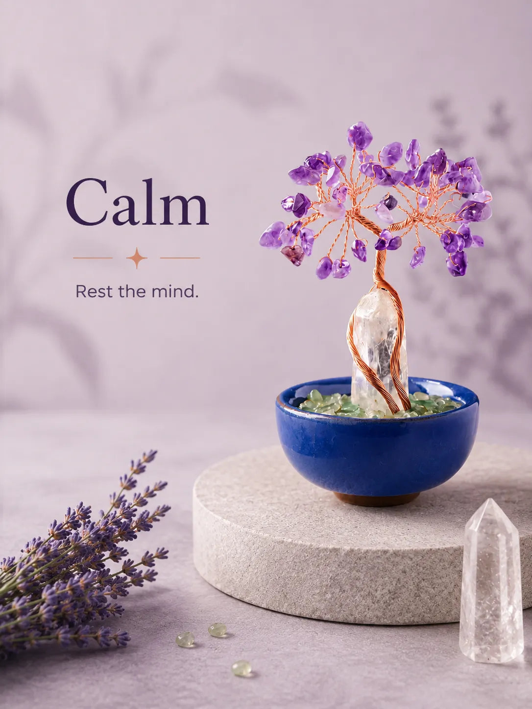 White Crystal Amplifies Energy Crystal Tree - Amethyst, Spirituality, Wisdom, Meditation, Calming the mind