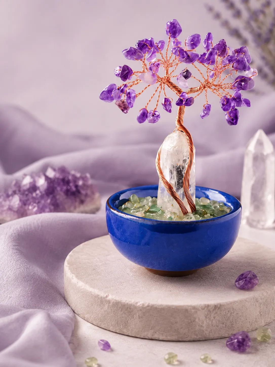 White Crystal Amplifies Energy Crystal Tree - Amethyst, Spirituality, Wisdom, Meditation, Calming the mind
