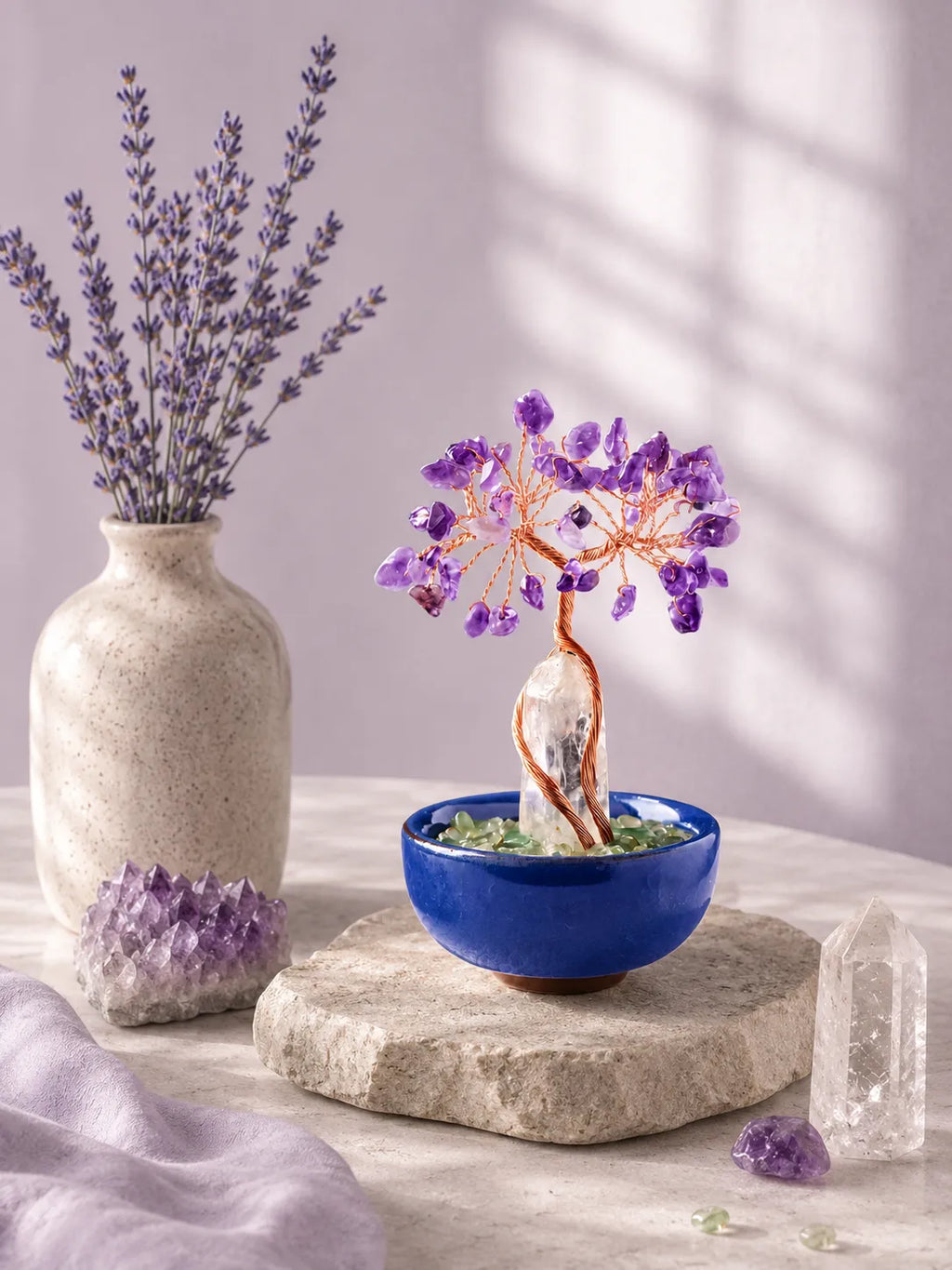 White Crystal Amplifies Energy Crystal Tree - Amethyst, Spirituality, Wisdom, Meditation, Calming the mind