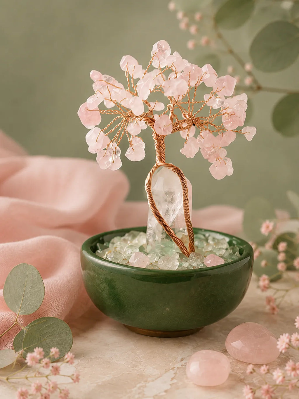 White Crystal Amplifies Energy Crystal Tree - Pink Quartz, Love, Popularity, Tenderness, Self-acceptance