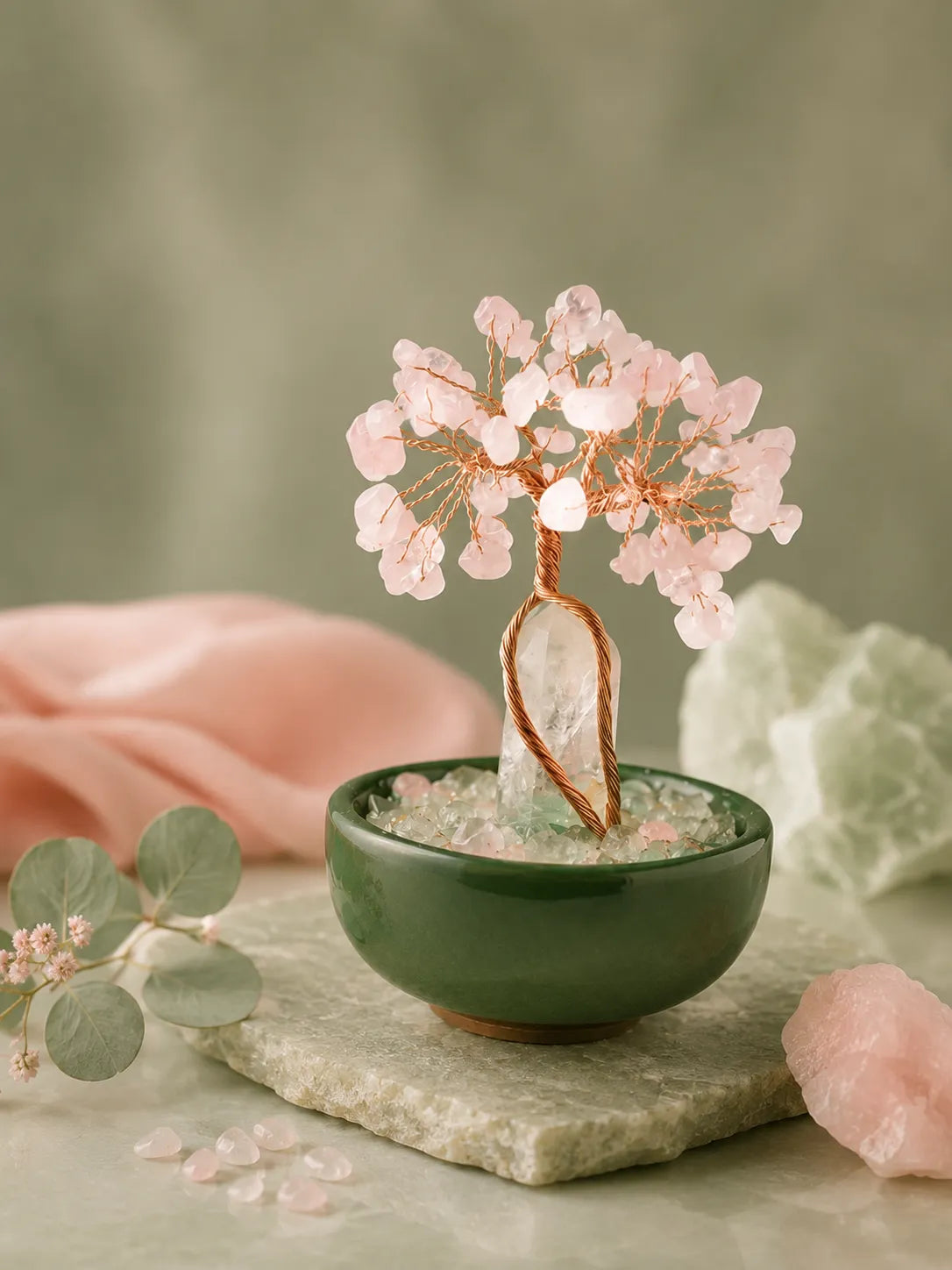 White Crystal Amplifies Energy Crystal Tree - Pink Quartz, Love, Popularity, Tenderness, Self-acceptance