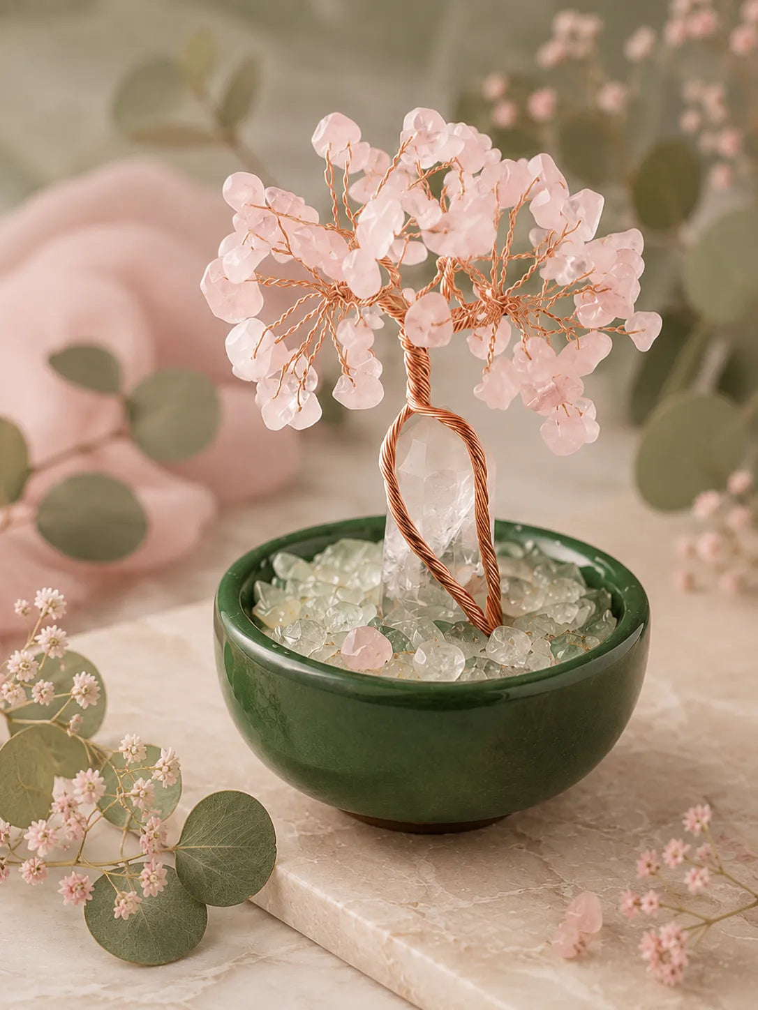 White Crystal Amplifies Energy Crystal Tree - Pink Quartz, Love, Popularity, Tenderness, Self-acceptance