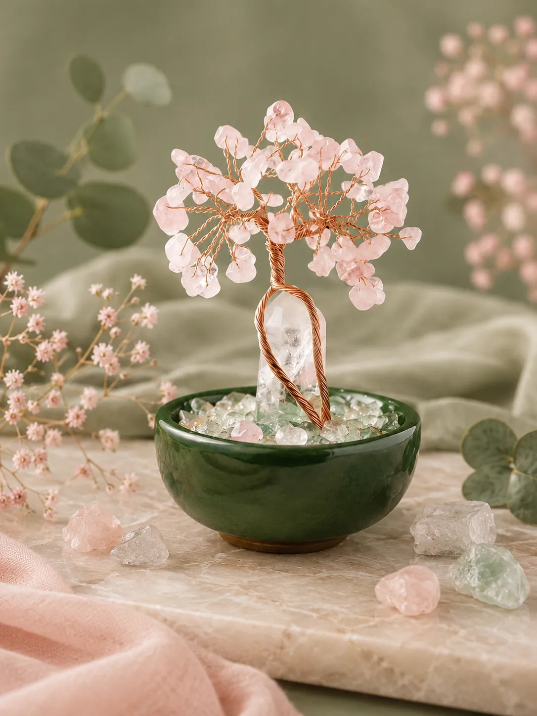 White Crystal Amplifies Energy Crystal Tree - Pink Quartz, Love, Popularity, Tenderness, Self-acceptance