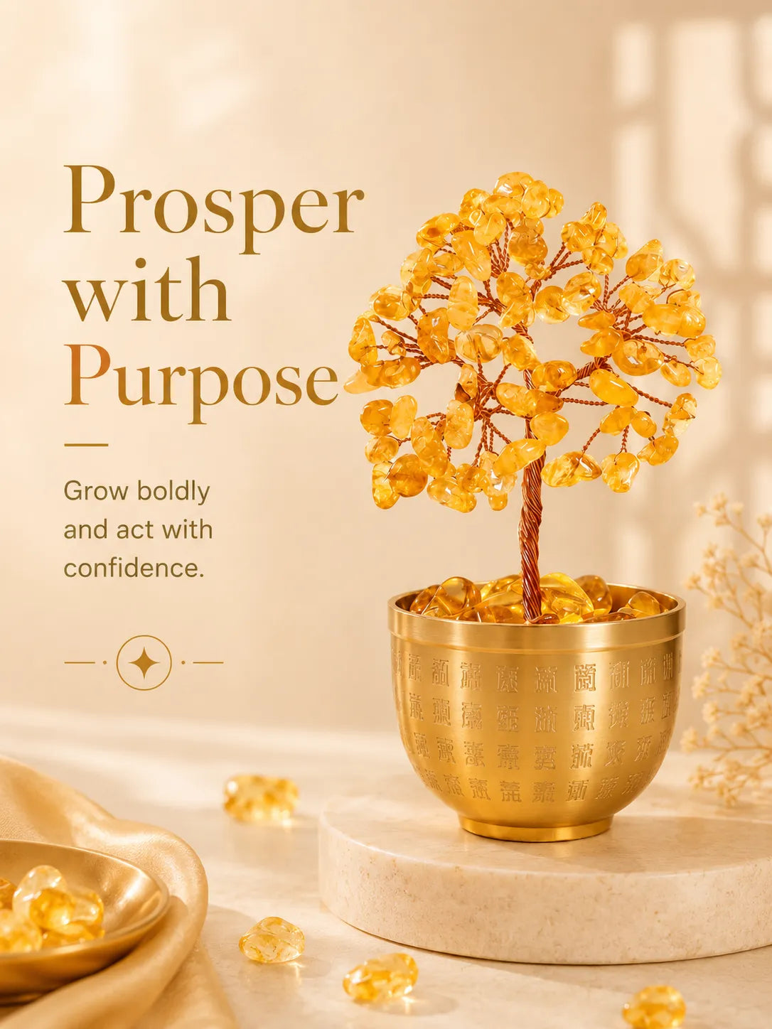Blessing Bowl Energy Crystal Tree - Citrine, Wealth, Career, Self-confidence, Mobility