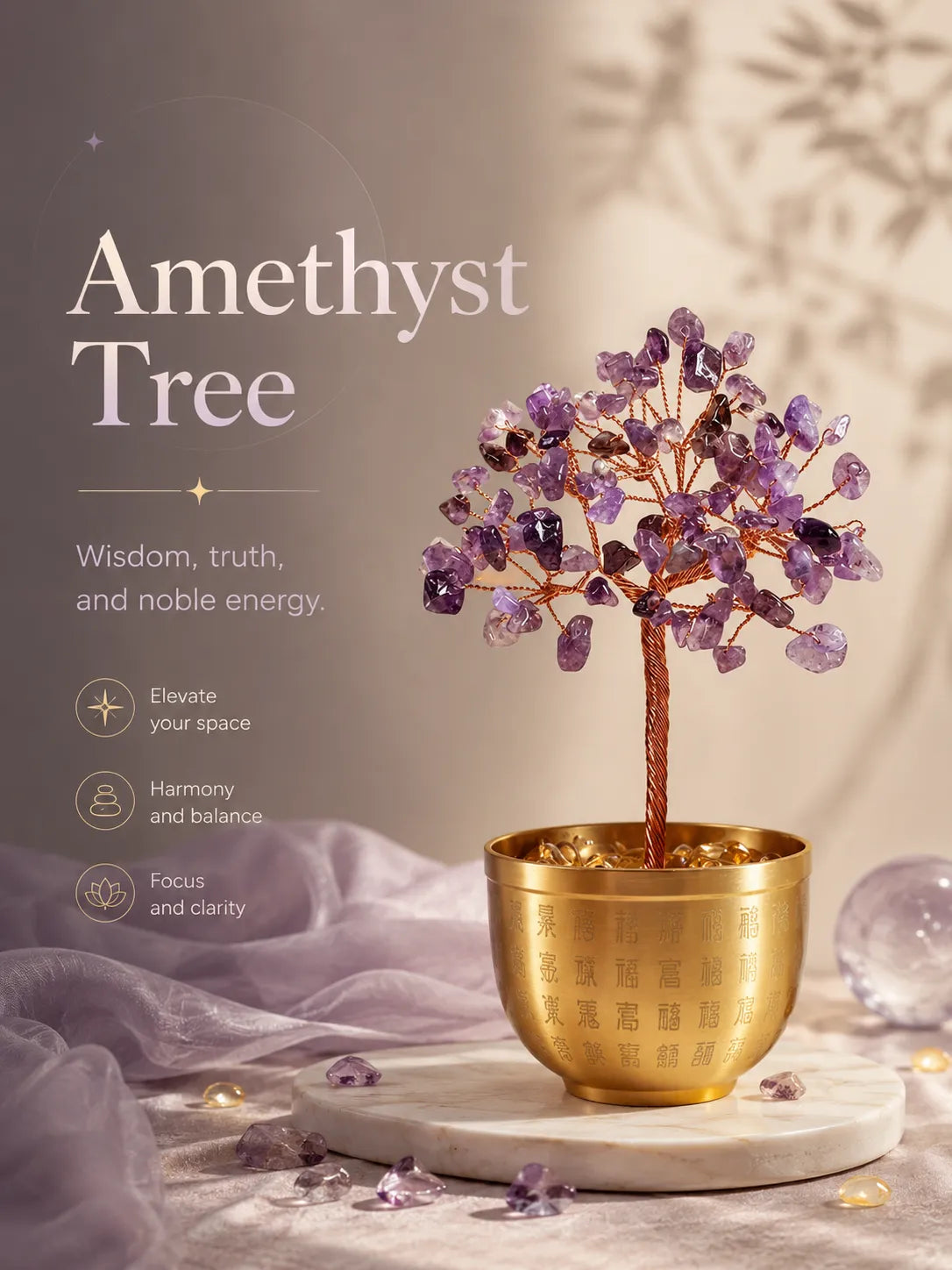 Blessing Bowl Energy Crystal Tree - Amethyst, Spirituality, Wisdom, Meditation, Calming the mind