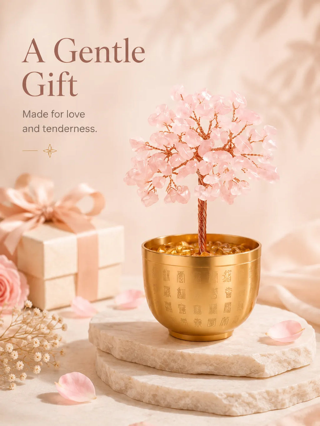 Blessing Bowl Energy Crystal Tree - Pink Quartz, Love, Popularity, Tenderness, Self-acceptance