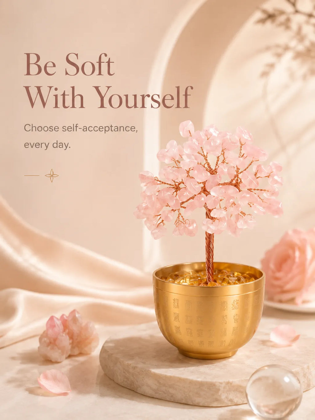 Blessing Bowl Energy Crystal Tree - Pink Quartz, Love, Popularity, Tenderness, Self-acceptance