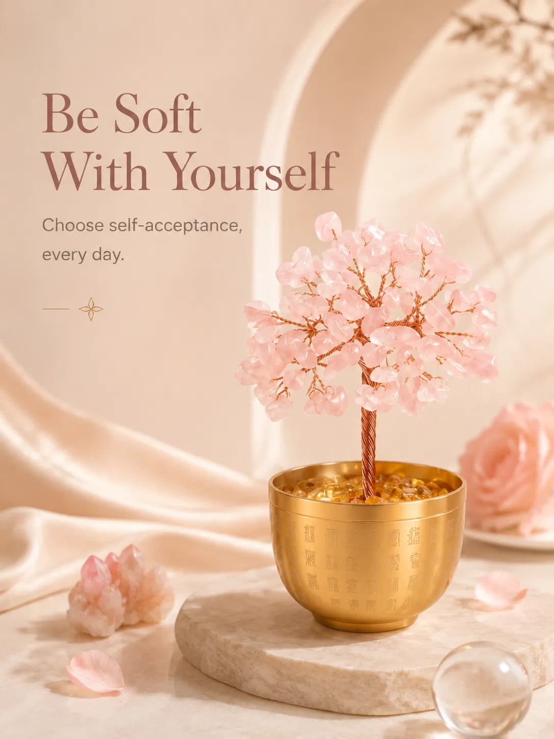 Blessing Bowl Energy Crystal Tree - Pink Quartz, Love, Popularity, Tenderness, Self-acceptance