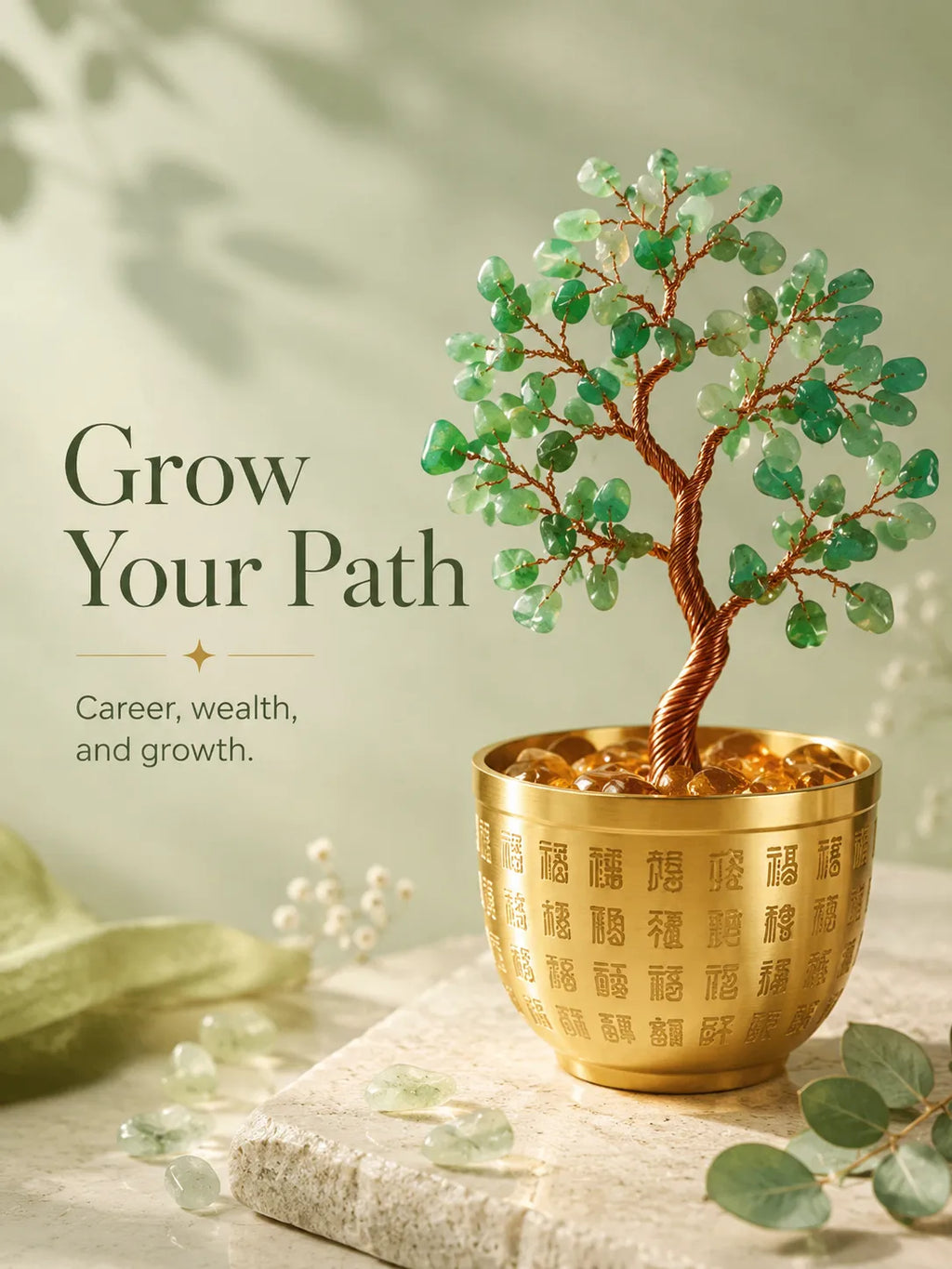 Blessing Bowl Energy Crystal Tree - Green Aventurine, Growth, Rebirth, Opportunity, Healing