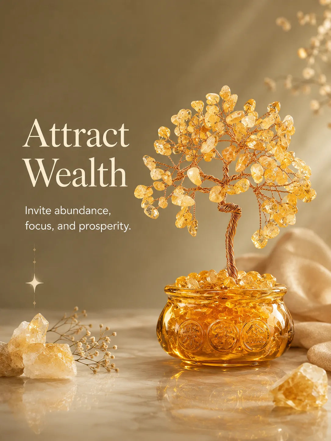 Cornucopia Energy Crystal Tree - Citrine, Wealth, Career, Self-confidence, Mobility