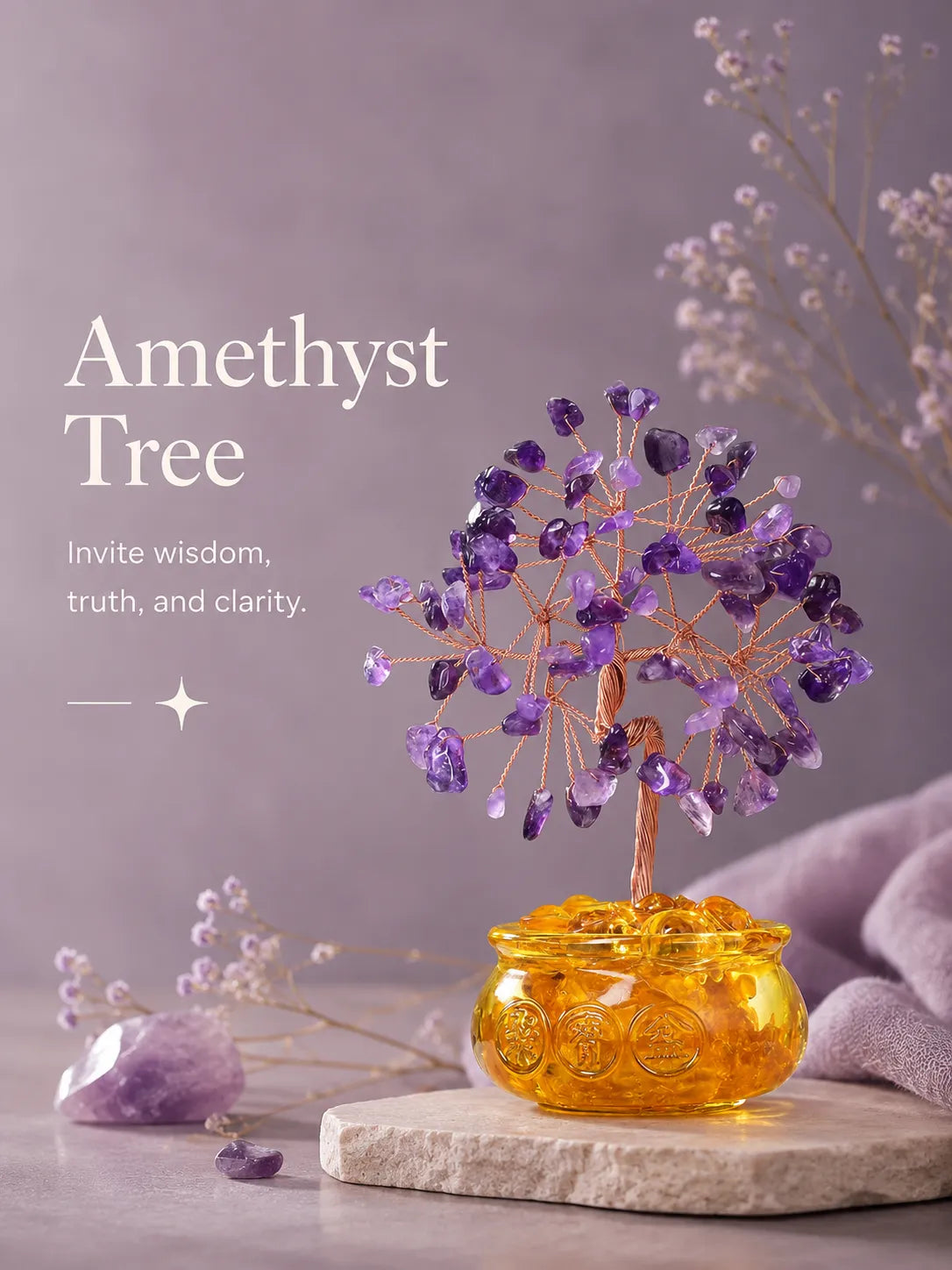 Cornucopia Energy Crystal Tree - Amethyst, Spirituality, Wisdom, Meditation, Calming the mind
