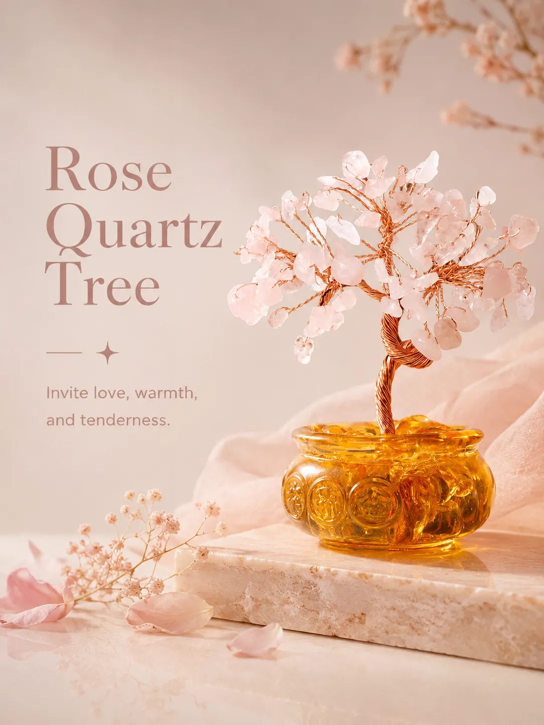 Cornucopia Energy Crystal Tree - Pink Quartz, Love, Popularity, Tenderness, Self-acceptance