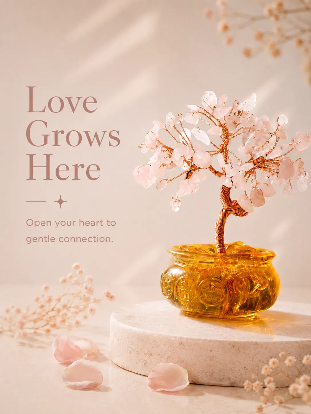 Cornucopia Energy Crystal Tree - Pink Quartz, Love, Popularity, Tenderness, Self-acceptance