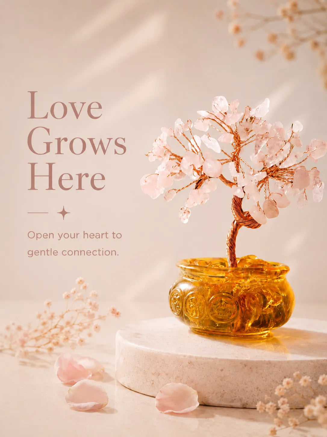 Cornucopia Energy Crystal Tree - Pink Quartz, Love, Popularity, Tenderness, Self-acceptance