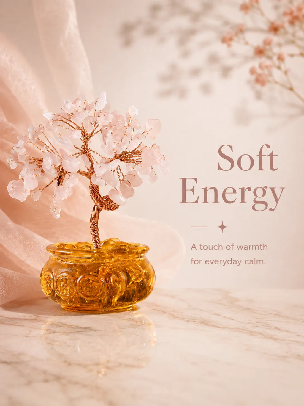 Cornucopia Energy Crystal Tree - Pink Quartz, Love, Popularity, Tenderness, Self-acceptance