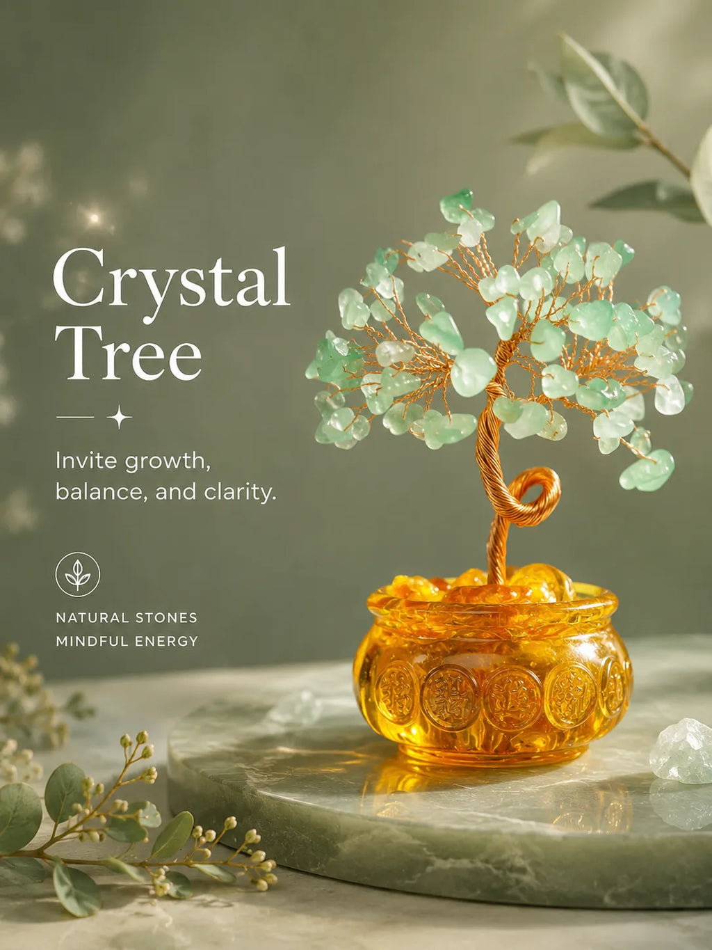 Cornucopia Energy Crystal Tree - Green Aventurine, Growth, Rebirth, Opportunity, Healing
