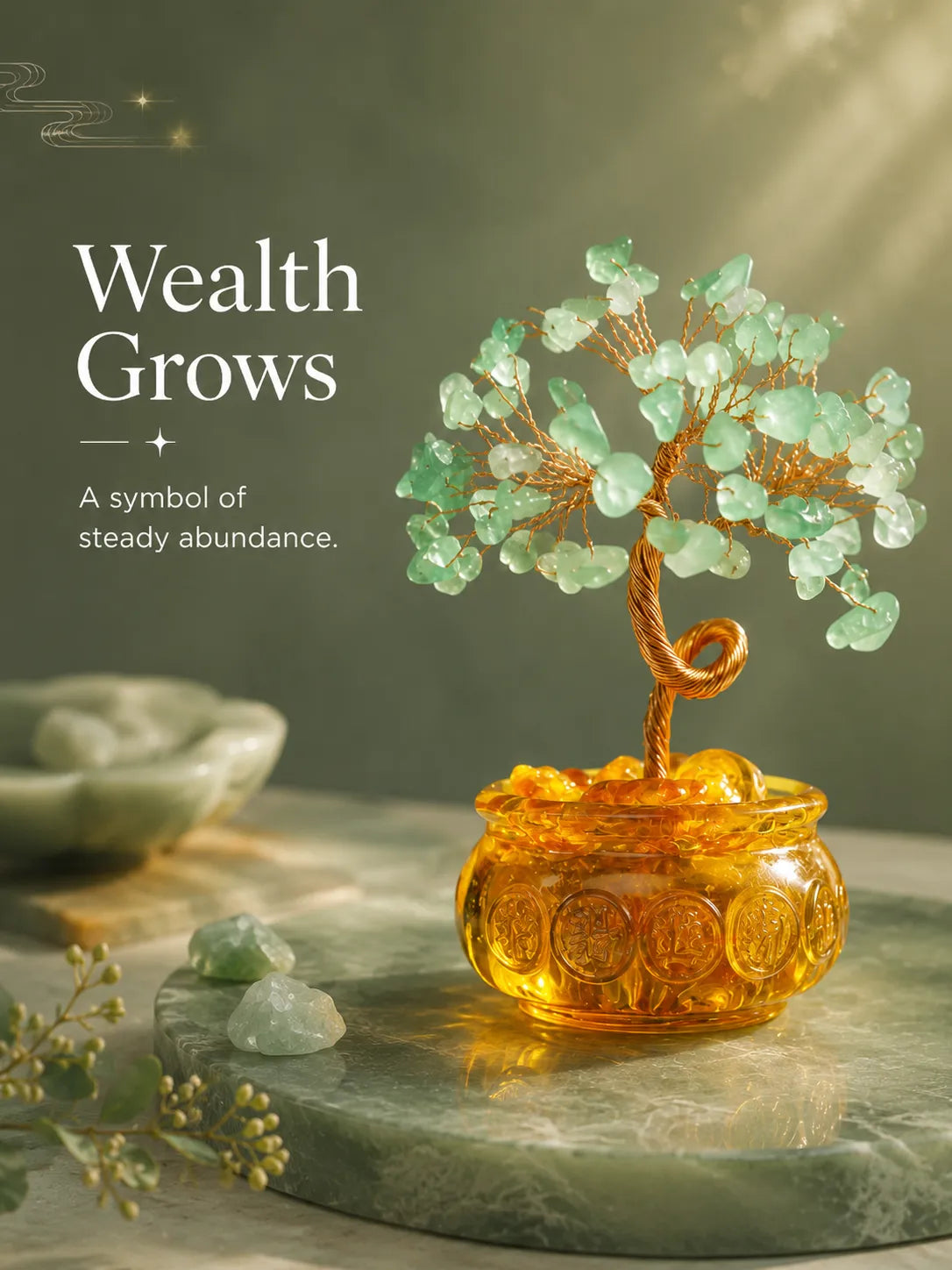 Cornucopia Energy Crystal Tree - Green Aventurine, Growth, Rebirth, Opportunity, Healing