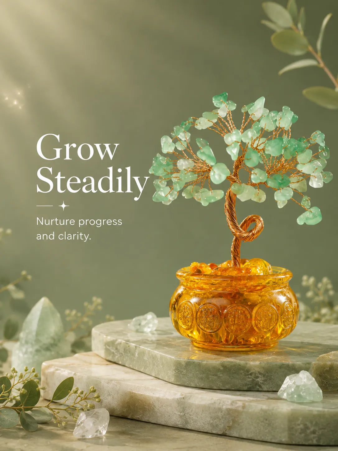 Cornucopia Energy Crystal Tree - Green Aventurine, Growth, Rebirth, Opportunity, Healing