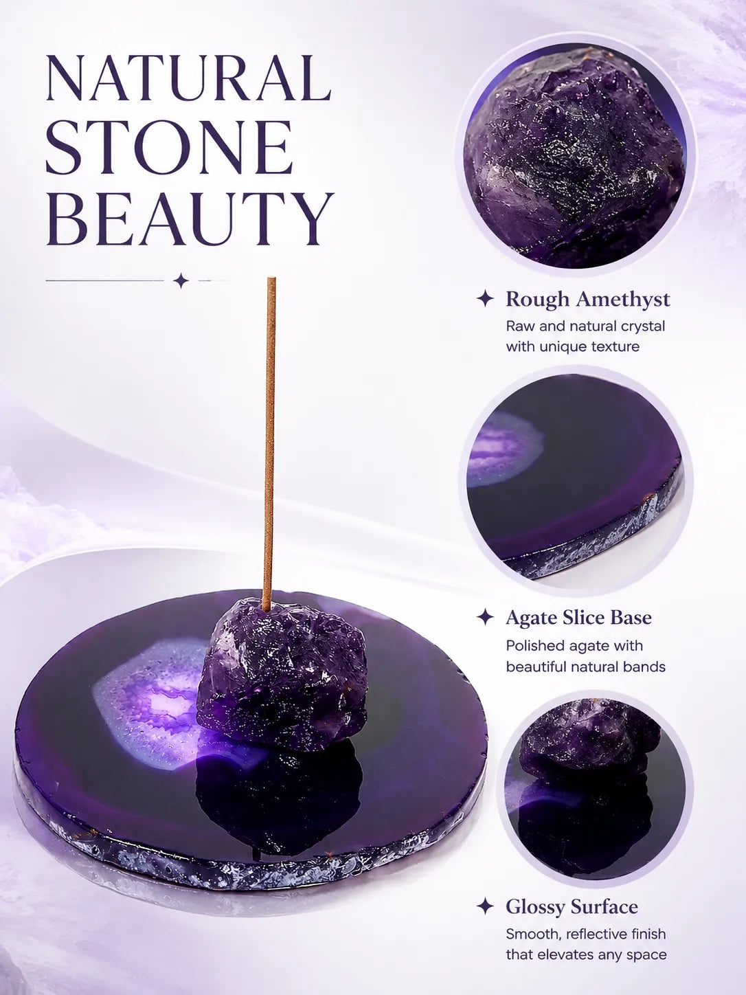 Natural Amethyst Incense Holde