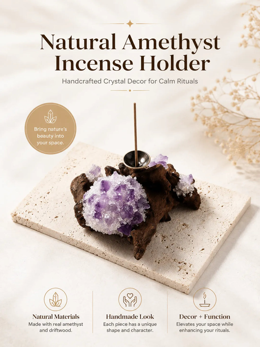 Natural Amethyst Incense Holder