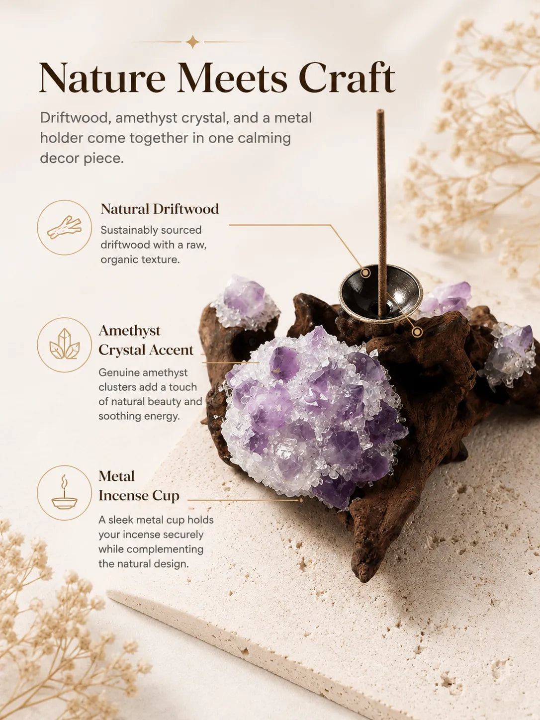 Natural Amethyst Incense Holder
