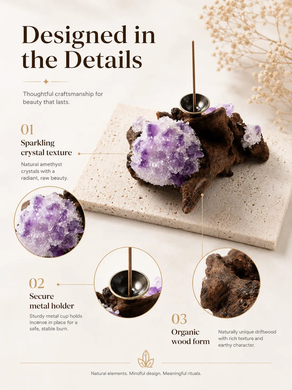 Natural Amethyst Incense Holder