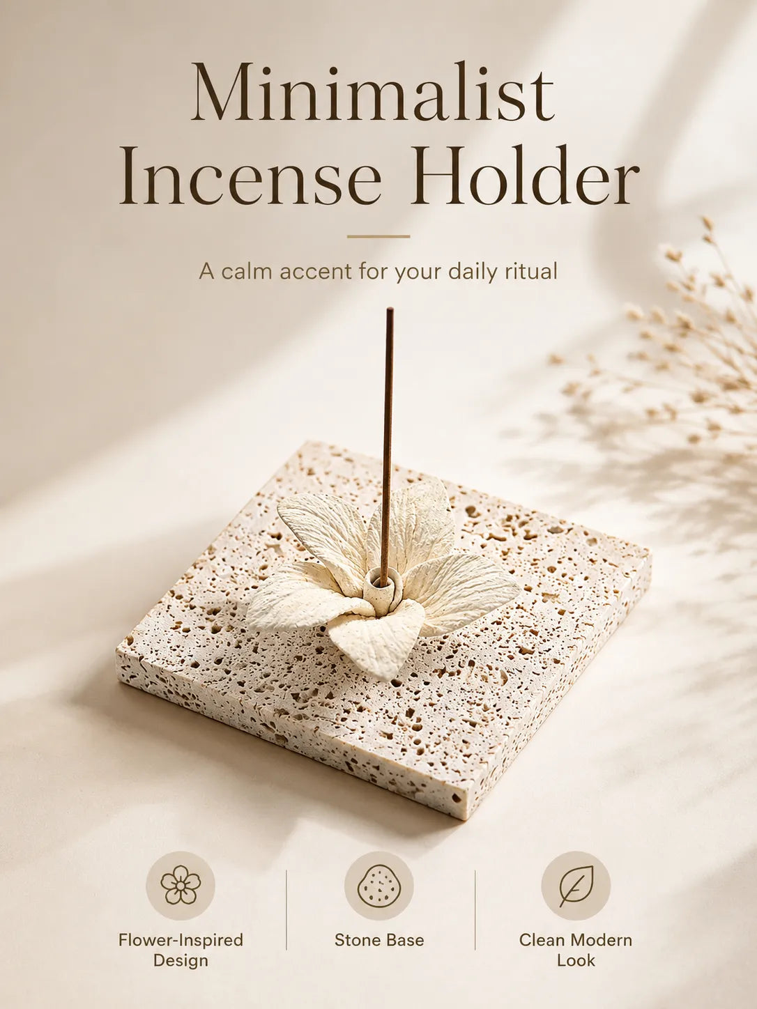 Ceramic & Volcanic Stone Lotus Incense Holder