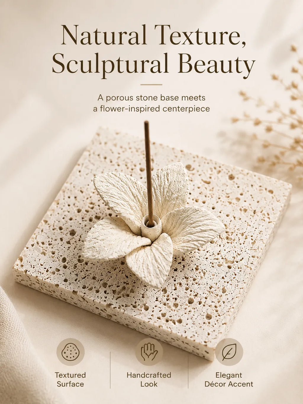 Ceramic & Volcanic Stone Lotus Incense Holder