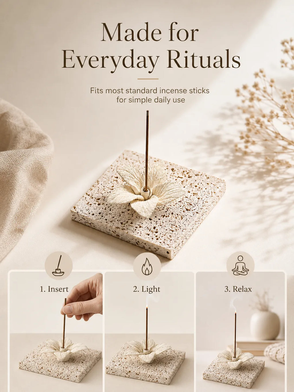 Ceramic & Volcanic Stone Lotus Incense Holder