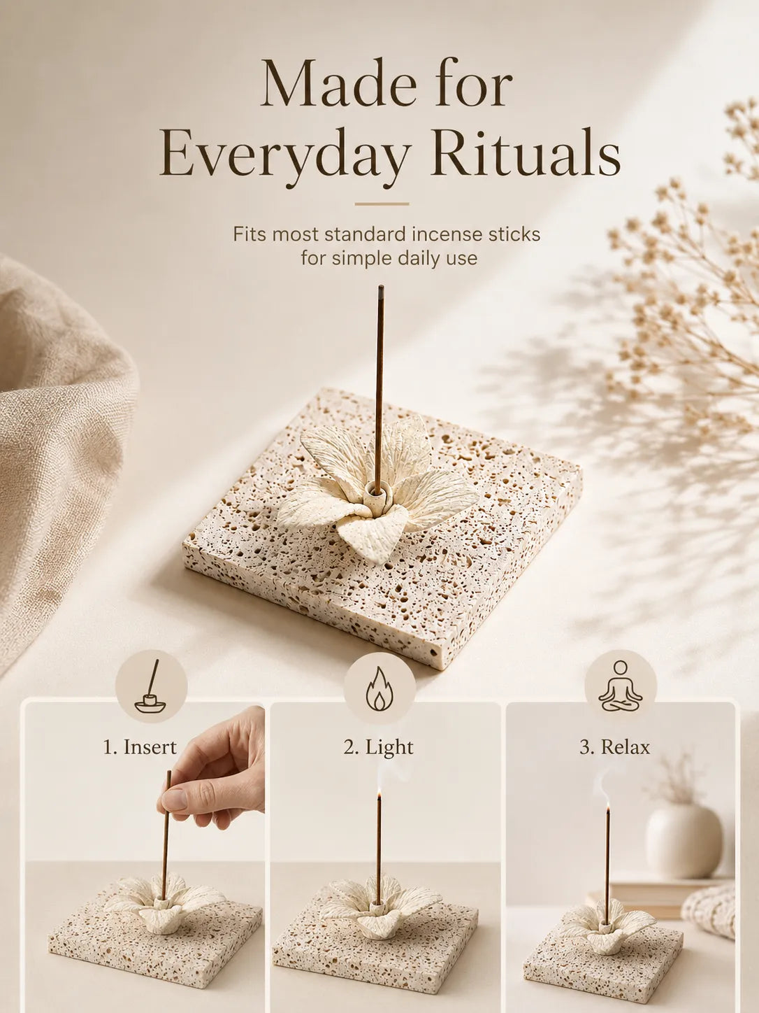 Ceramic & Volcanic Stone Lotus Incense Holder