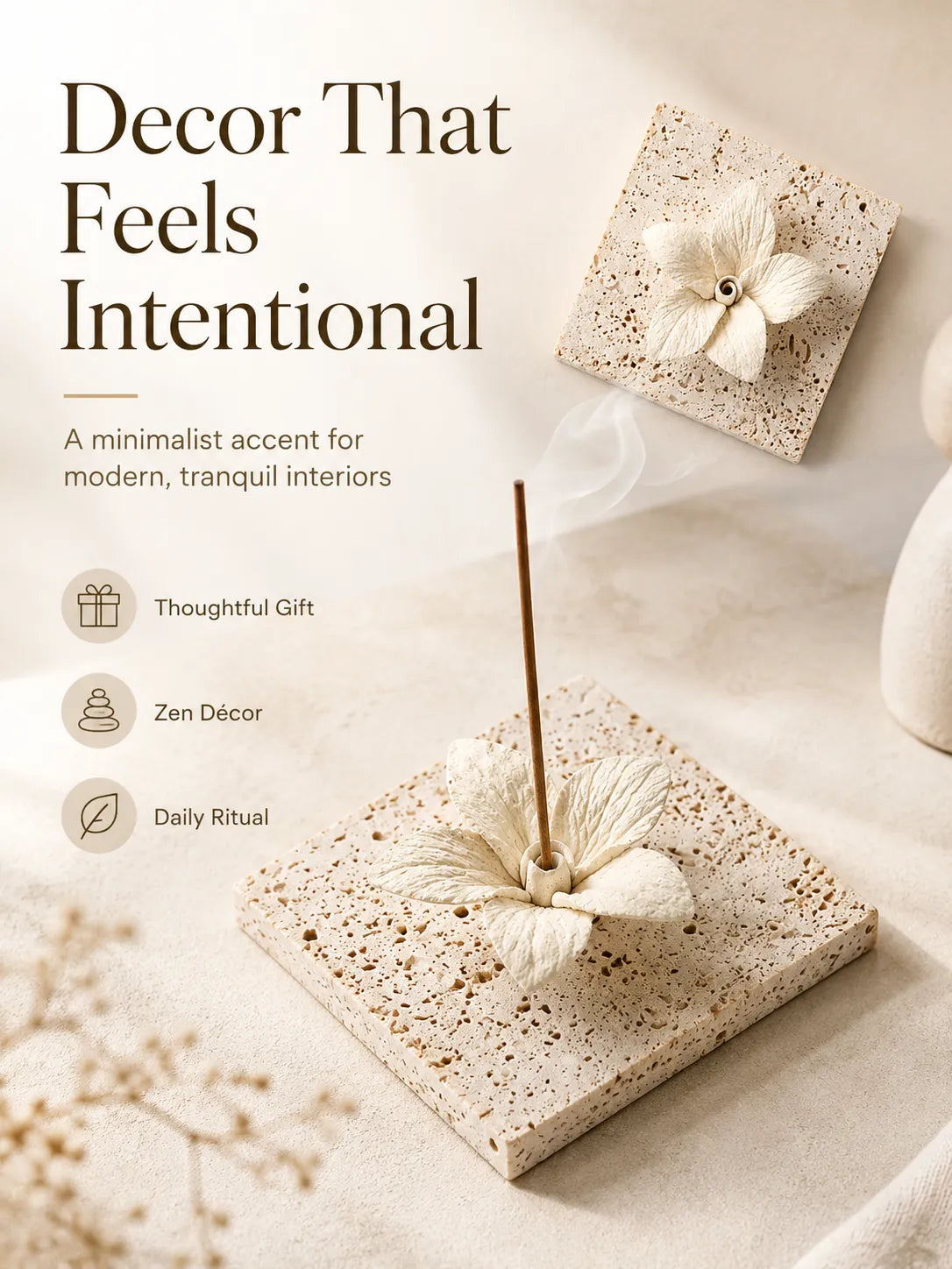 Ceramic & Volcanic Stone Lotus Incense Holder