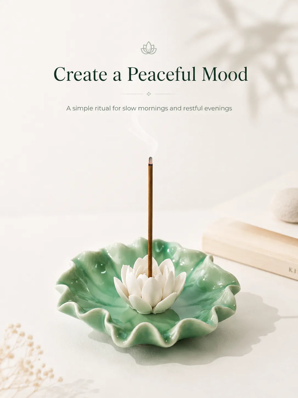 Ceramic White Lotus Incense Holder