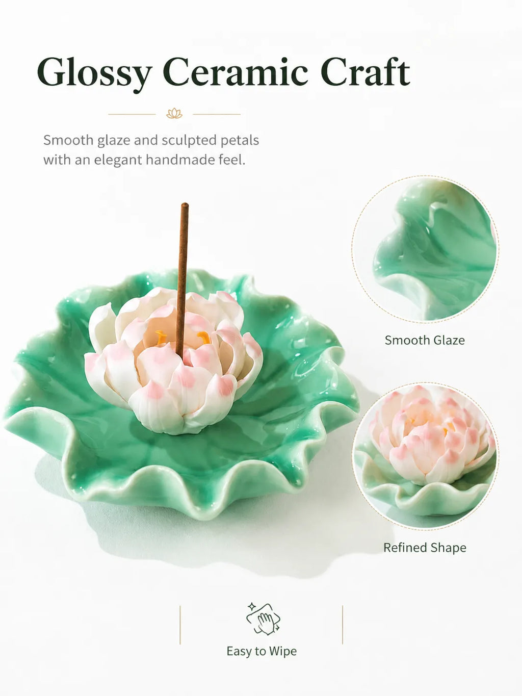 Ceramic Pink Lotus Incense Holder