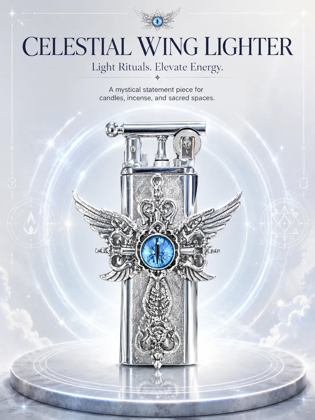 Azure Seraphim Winged Cross for Good Fortune and Protection