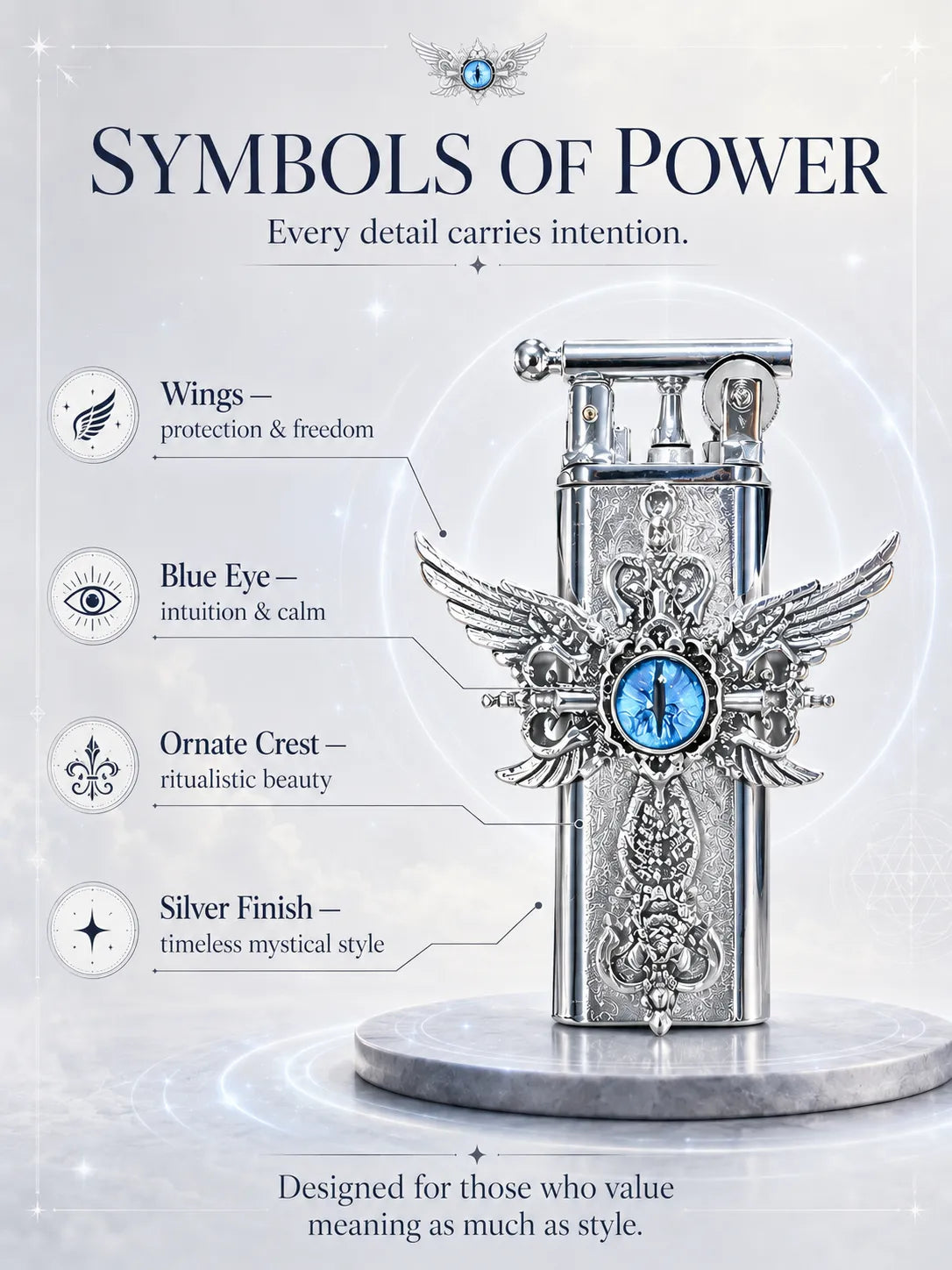Azure Seraphim Winged Cross for Good Fortune and Protection
