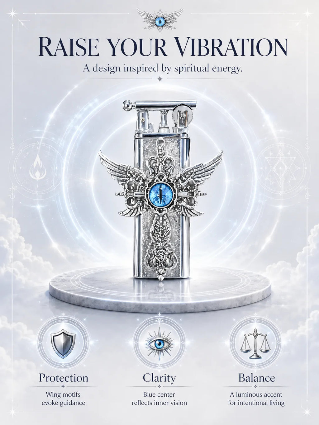 Azure Seraphim Winged Cross for Good Fortune and Protection