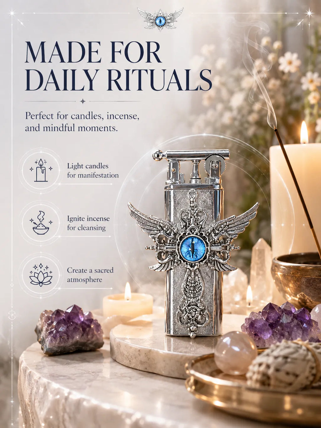 Azure Seraphim Winged Cross for Good Fortune and Protection