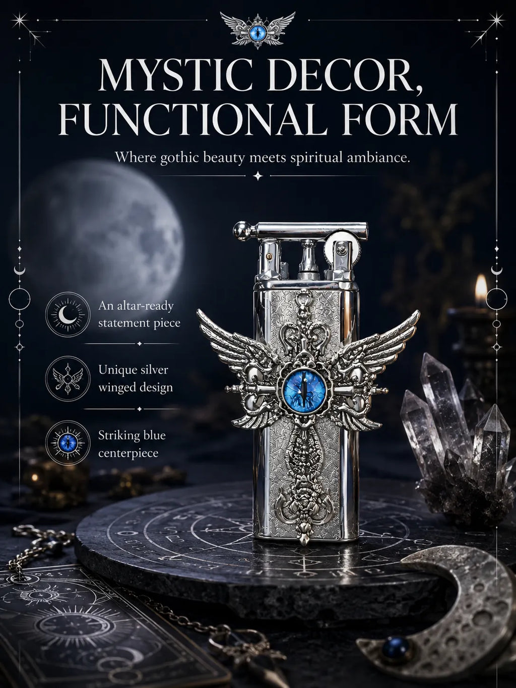 Azure Seraphim Winged Cross for Good Fortune and Protection
