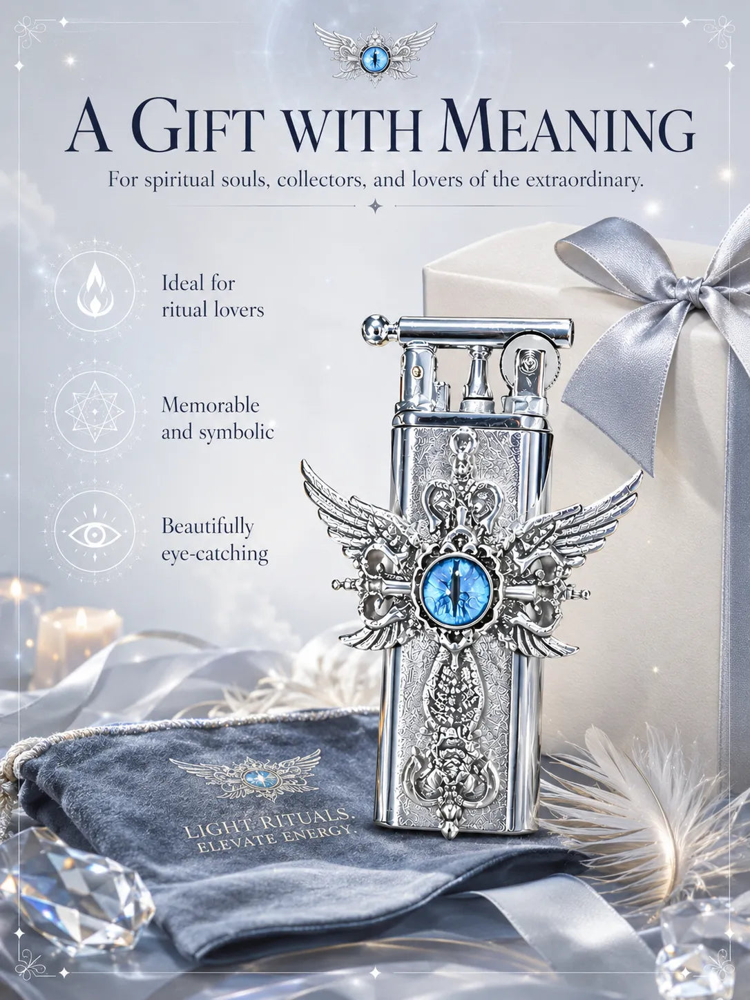 Azure Seraphim Winged Cross for Good Fortune and Protection