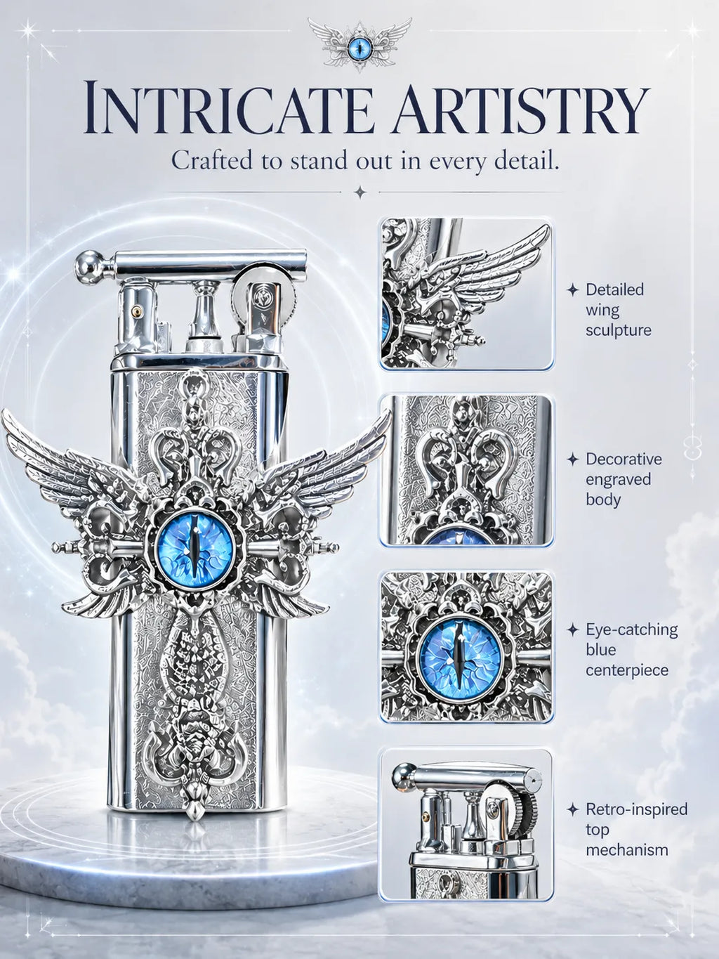 Azure Seraphim Winged Cross for Good Fortune and Protection