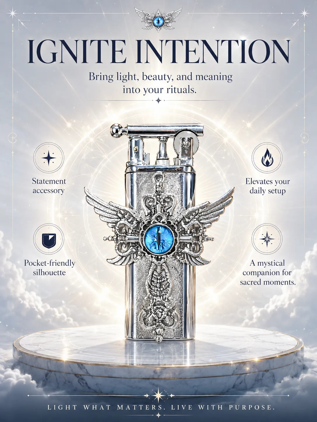 Azure Seraphim Winged Cross for Good Fortune and Protection