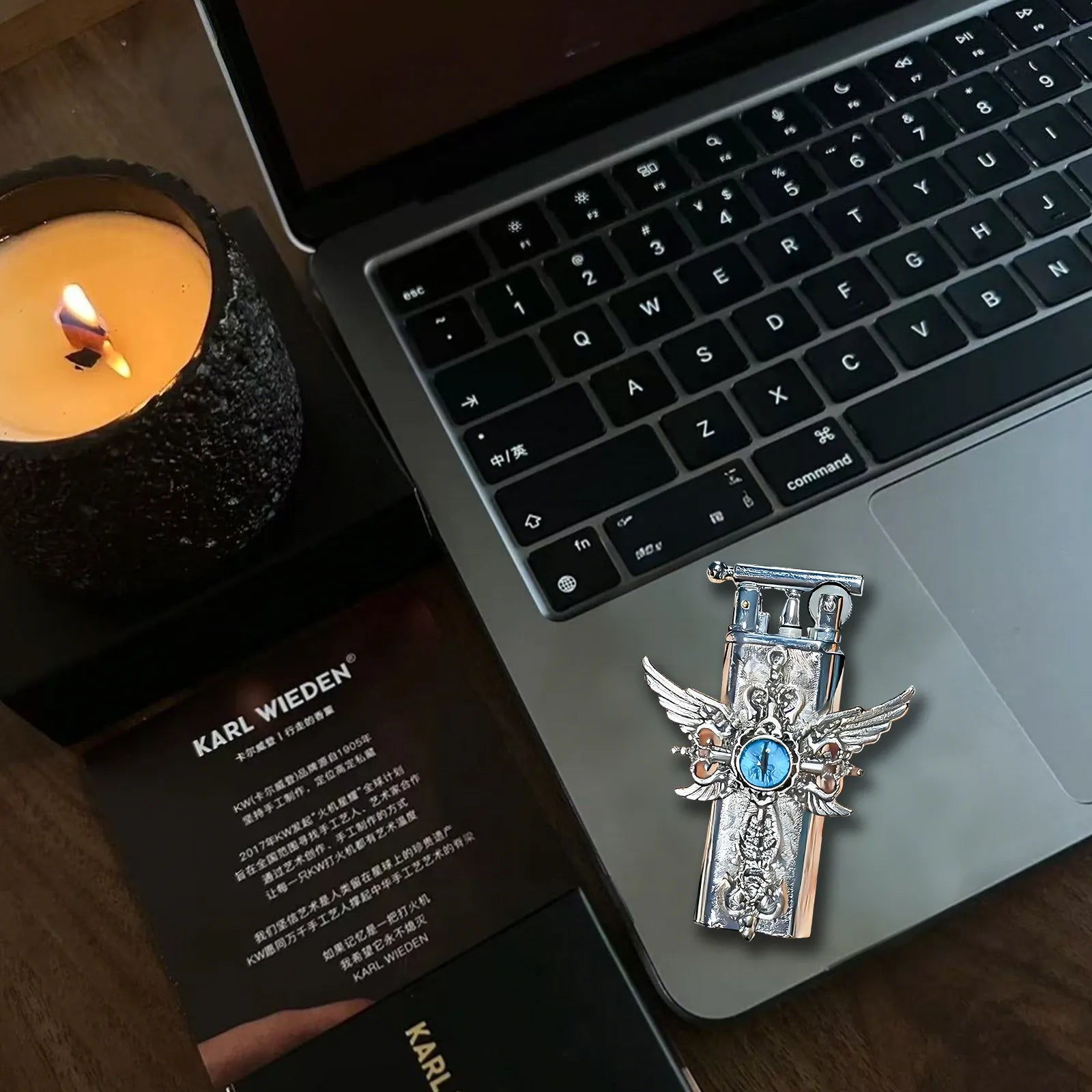 The Azure Seraphim Lighter—metal lighter showcasing azure Seraphim Lighter.
