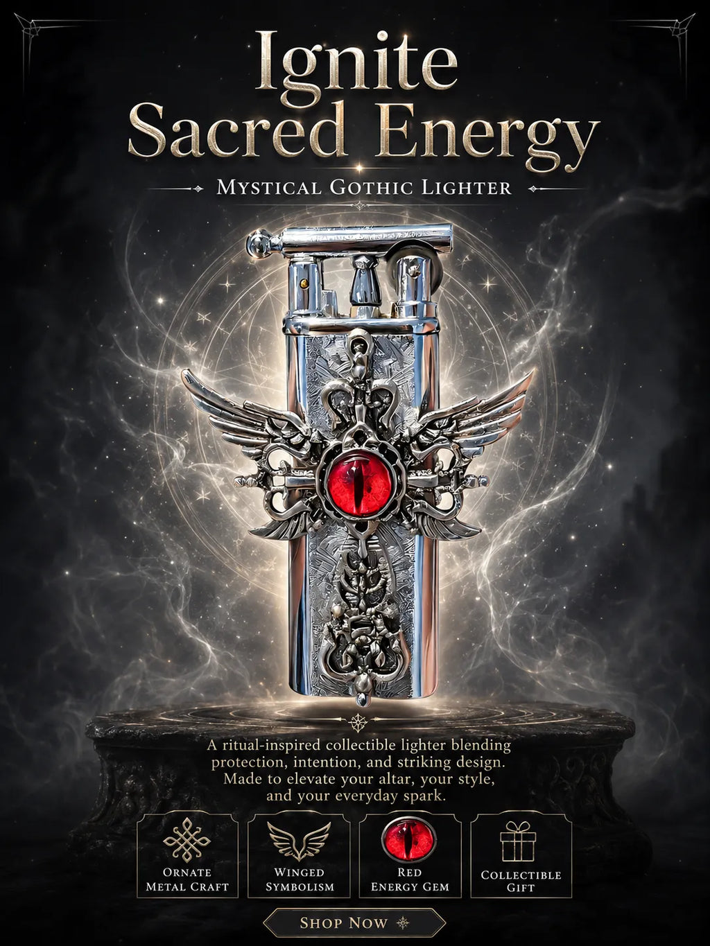 Crimson Seraphim  Red Eye Winged Cross for Protection