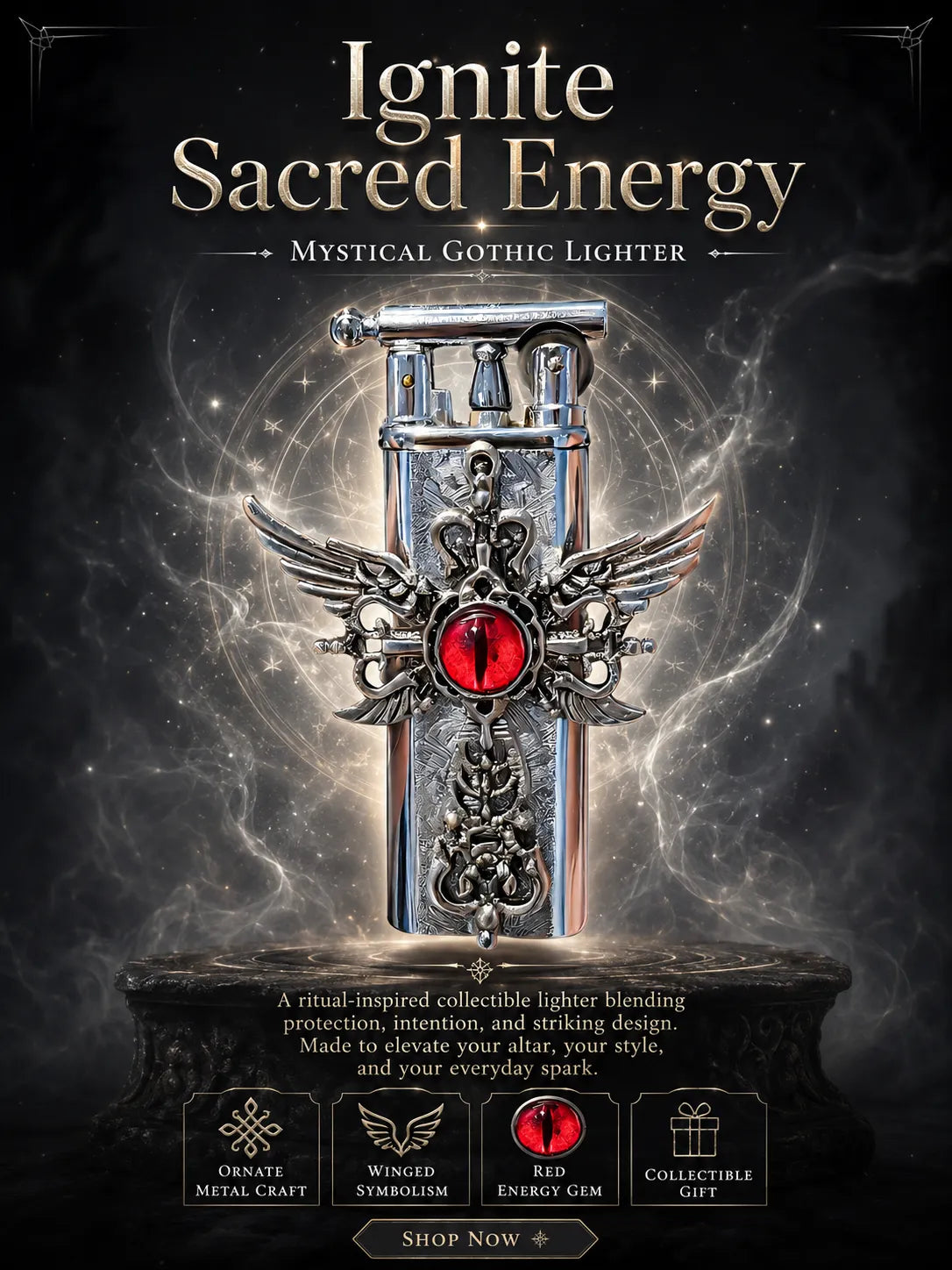 Crimson Seraphim  Red Eye Winged Cross for Protection