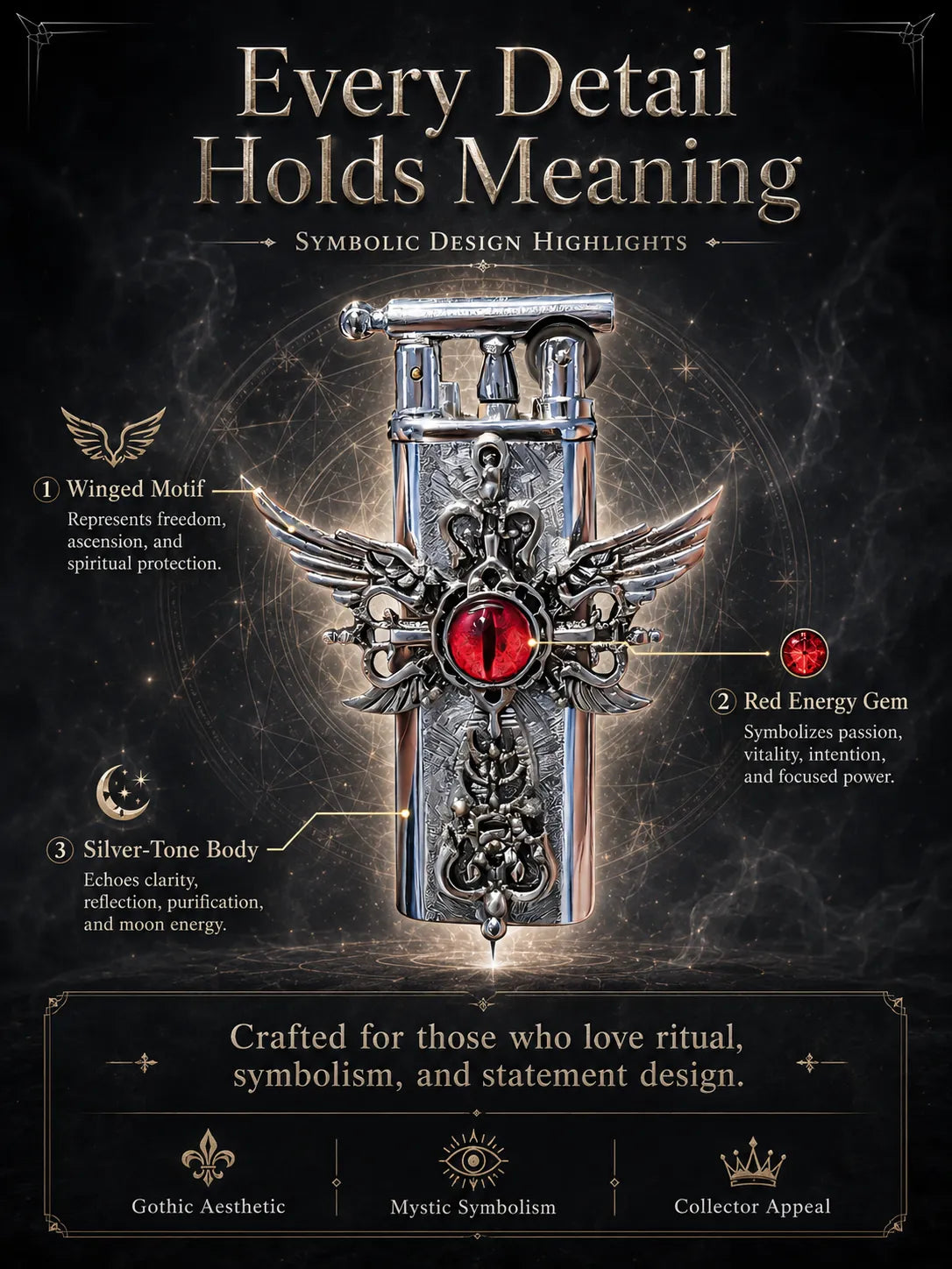 Crimson Seraphim  Red Eye Winged Cross for Protection