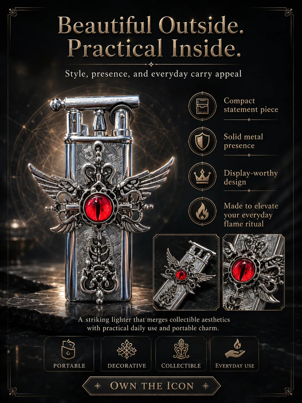 Crimson Seraphim  Red Eye Winged Cross for Protection