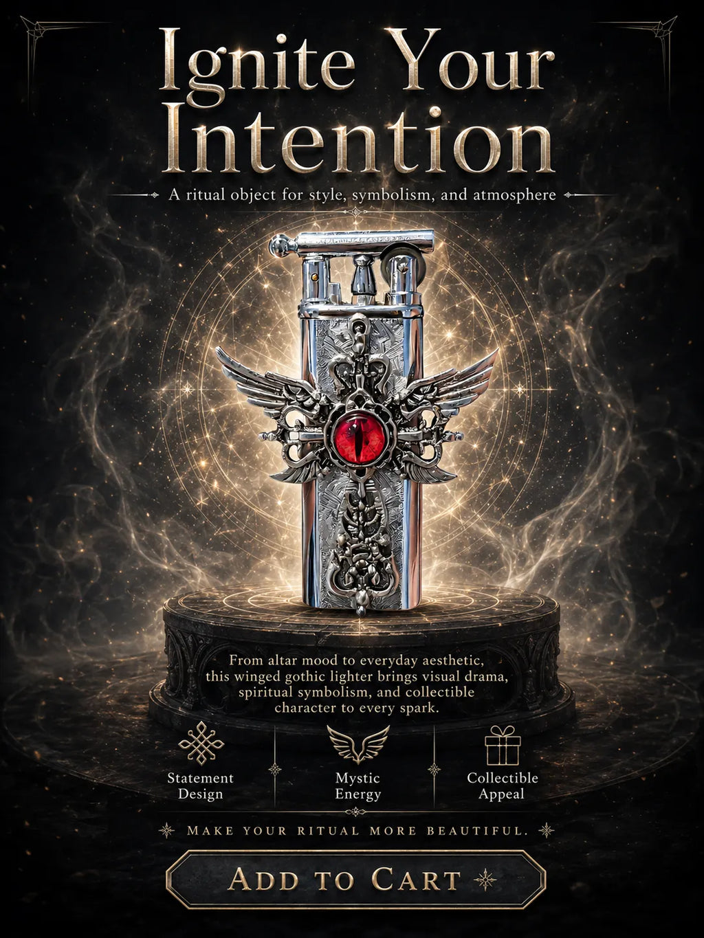 Crimson Seraphim  Red Eye Winged Cross for Protection
