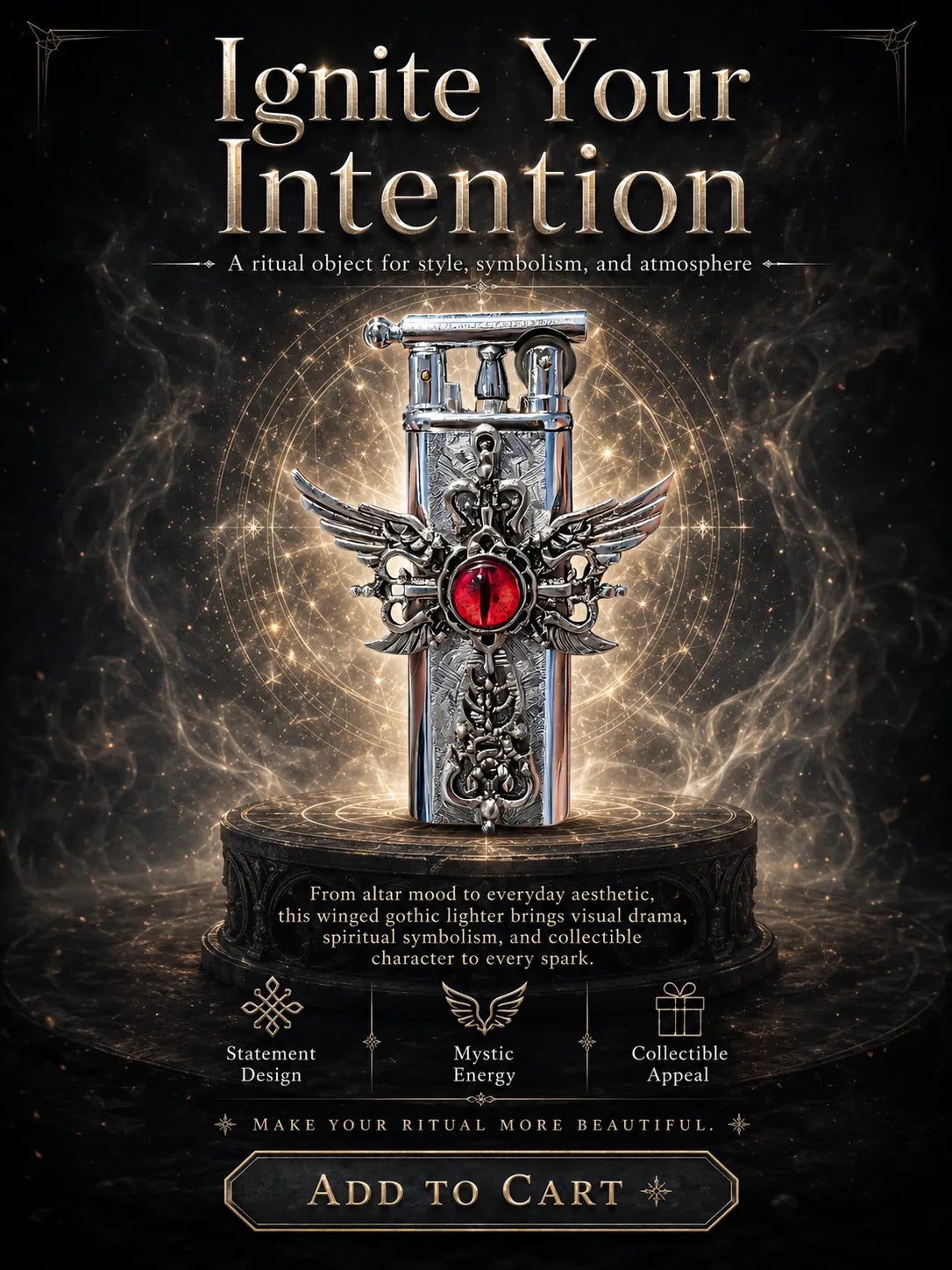 Crimson Seraphim  Red Eye Winged Cross for Protection